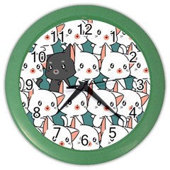 Seamless-cute-cat-pattern-vector Color Wall Clock by Sobalvarro