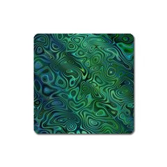 Emerald Green Blue Marbled Color Square Magnet by SpinnyChairDesigns