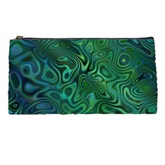 Emerald Green Blue Marbled Color Pencil Case by SpinnyChairDesigns