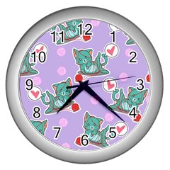 Playing cats Wall Clock (Silver)