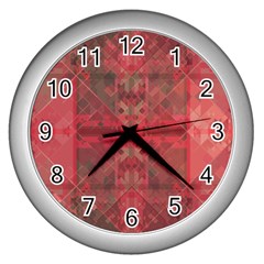 Indian Red Color Geometric Diamonds Wall Clock (silver) by SpinnyChairDesigns