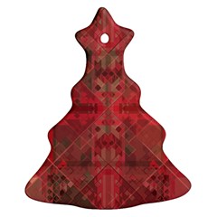 Indian Red Color Geometric Diamonds Christmas Tree Ornament (two Sides) by SpinnyChairDesigns