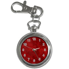 Scarlet Red Velvet Color Faux Texture Key Chain Watches by SpinnyChairDesigns