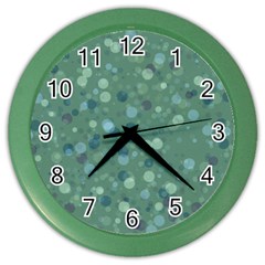 Green Color Polka Dots Pattern Color Wall Clock by SpinnyChairDesigns