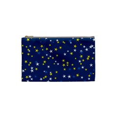 White Yellow Stars On Blue Color Cosmetic Bag (small) by SpinnyChairDesigns