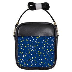 White Yellow Stars On Blue Color Girls Sling Bag by SpinnyChairDesigns