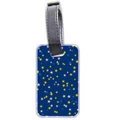 White Yellow Stars On Blue Color Luggage Tag (two Sides) by SpinnyChairDesigns