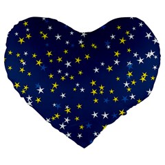 White Yellow Stars On Blue Color Large 19  Premium Flano Heart Shape Cushions by SpinnyChairDesigns