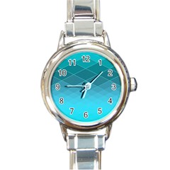 Aqua Blue And Teal Color Diamonds Round Italian Charm Watch by SpinnyChairDesigns