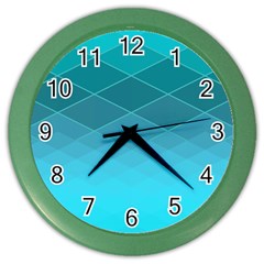 Aqua Blue And Teal Color Diamonds Color Wall Clock by SpinnyChairDesigns