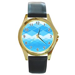 Light Blue And White Color Diamonds Round Gold Metal Watch by SpinnyChairDesigns