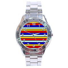 Red And Blue Contrast Yellow Stripes Stainless Steel Analogue Watch by tmsartbazaar