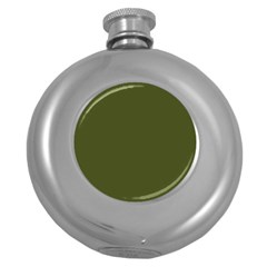 Army Green Solid Color Round Hip Flask (5 Oz) by SpinnyChairDesigns