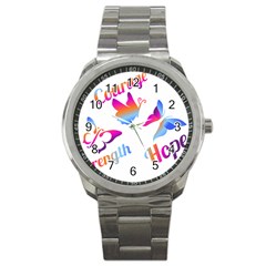 Strength Courage Hope Butterflies Sport Metal Watch by CHeartDesigns