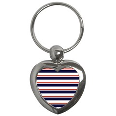 Red With Blue Stripes Key Chain (heart) by tmsartbazaar