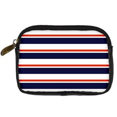 Red With Blue Stripes Digital Camera Leather Case by tmsartbazaar