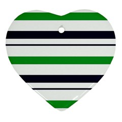 Green With Blue Stripes Heart Ornament (two Sides) by tmsartbazaar