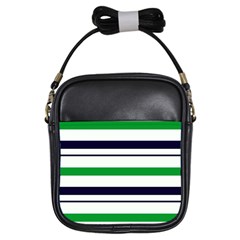 Green With Blue Stripes Girls Sling Bag by tmsartbazaar