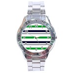 Green With Blue Stripes Stainless Steel Analogue Watch Front