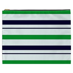 Green With Blue Stripes Cosmetic Bag (xxxl) by tmsartbazaar