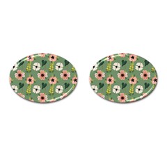 Flower Green Pink Pattern Floral Cufflinks (oval) by Alisyart