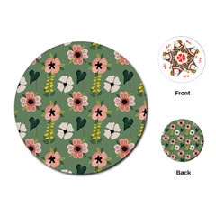 Flower Green Pink Pattern Floral Playing Cards Single Design (round) by Alisyart