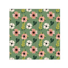 Flower Green Pink Pattern Floral Small Satin Scarf (square)