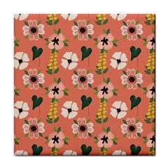 Flower Pink Brown Pattern Floral Tile Coaster by Alisyart
