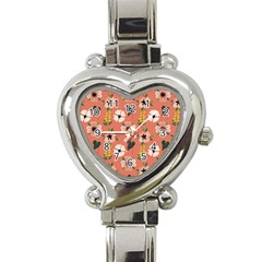 Flower Pink Brown Pattern Floral Heart Italian Charm Watch