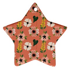 Flower Pink Brown Pattern Floral Star Ornament (two Sides)