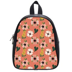 Flower Pink Brown Pattern Floral School Bag (small)