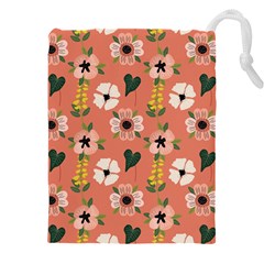 Flower Pink Brown Pattern Floral Drawstring Pouch (4xl) by Alisyart