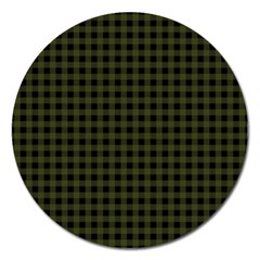 Army Green Black Buffalo Plaid Magnet 5  (round) by SpinnyChairDesigns