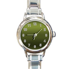 Army Green Gradient Color Round Italian Charm Watch by SpinnyChairDesigns