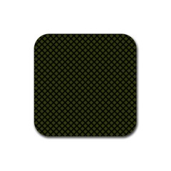 Army Green And Black Plaid Rubber Coaster (square)  by SpinnyChairDesigns