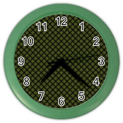 Army Green And Black Plaid Color Wall Clock by SpinnyChairDesigns