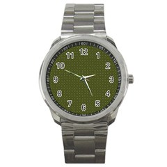 Army Green Color Polka Dots Sport Metal Watch by SpinnyChairDesigns