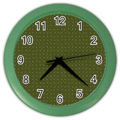 Army Green Color Polka Dots Color Wall Clock by SpinnyChairDesigns