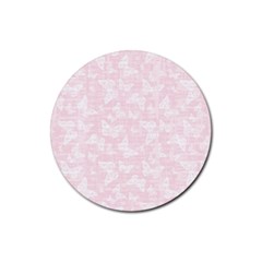 Ballet Pink White Color Butterflies Batik  Rubber Coaster (round)  by SpinnyChairDesigns