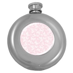 Ballet Pink White Color Butterflies Batik  Round Hip Flask (5 Oz) by SpinnyChairDesigns