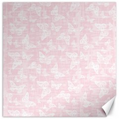 Ballet Pink White Color Butterflies Batik  Canvas 16  X 16  by SpinnyChairDesigns