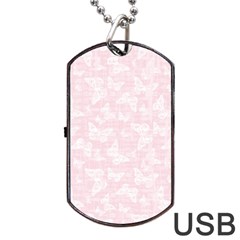 Ballet Pink White Color Butterflies Batik  Dog Tag Usb Flash (one Side) by SpinnyChairDesigns