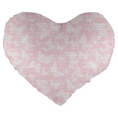Ballet Pink White Color Butterflies Batik  Large 19  Premium Heart Shape Cushions by SpinnyChairDesigns