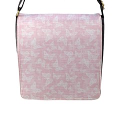 Ballet Pink White Color Butterflies Batik  Flap Closure Messenger Bag (l) by SpinnyChairDesigns