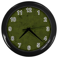 Army Green Color Grunge Wall Clock (black) by SpinnyChairDesigns