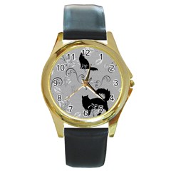 Grey Cats Design  Round Gold Metal Watch by Abe731