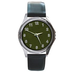 Army Green Color Texture Round Metal Watch