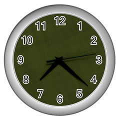 Army Green Color Texture Wall Clock (silver) by SpinnyChairDesigns