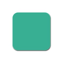 True Biscay Green Solid Color Rubber Square Coaster (4 Pack)  by SpinnyChairDesigns
