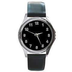 True Black Solid Color Round Metal Watch by SpinnyChairDesigns